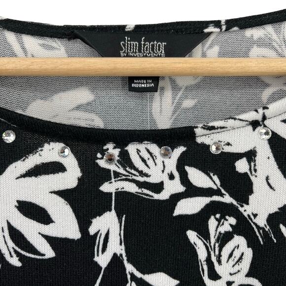 Slim Factor Investments Floral Print Rhinestone Neckline Shirt Plus Sz 1X - Picture 2 of 7